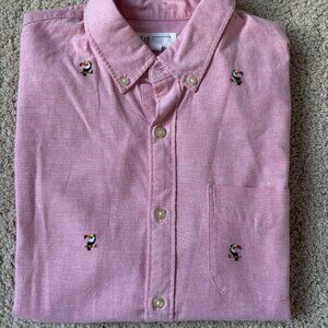 Men's Gap Pink Toucan Embroidered Short Sleeve Cotton Button Down Shirt Size L